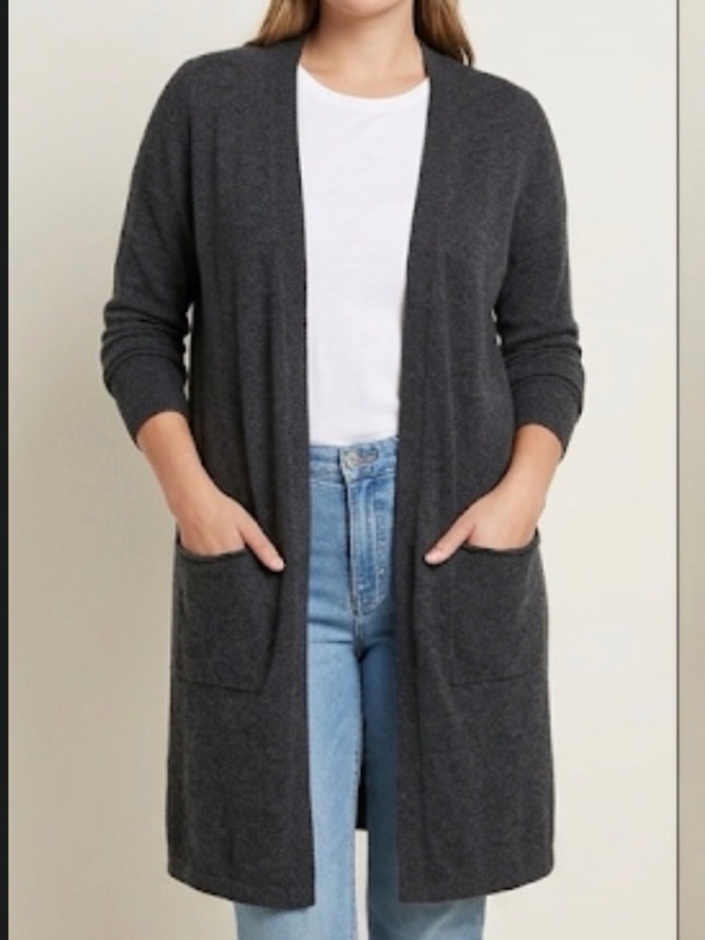 ATM Anthony Thomas Melillo Charcoal Open-Front Long Cardigan 100% cashmere